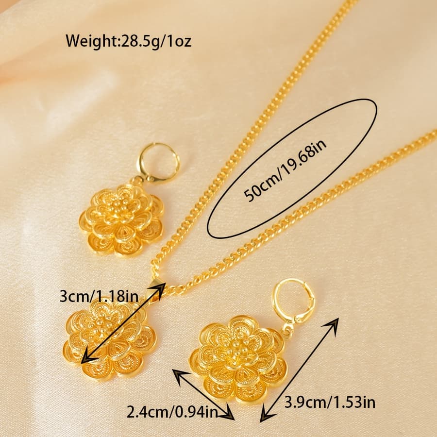 TEMU Elegant Middle Eastern Style 2pcs Jewelry Set, Luxurious Flower Pendant Necklace And Earrings, Exquisite Women's Additions, Suitable For Parties And Banquets