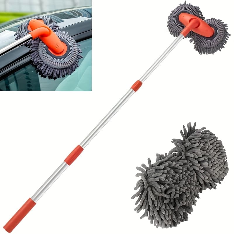 TEMU Car Cleaning Brush, Ultra- Mop, Chenille Brush, Scratch-free Cleaning, No Damage To Car Paint, With Adjustable Telescopic Rod, 360° No Blind , For Car Cleaning, Maintenance And