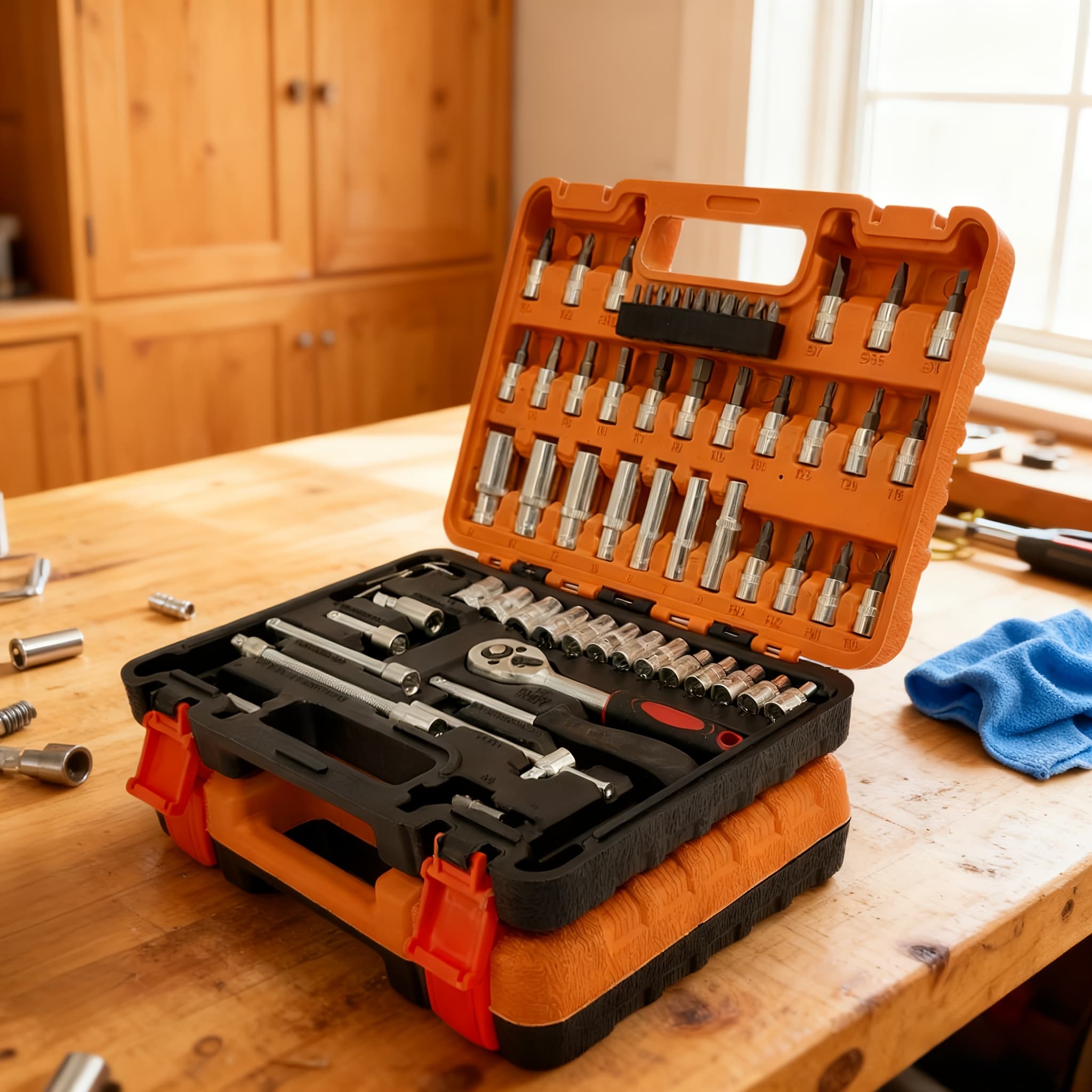 TEMU 60+5pcs Industrial Precision Tool Kit | 1/4" Drive Deep & Standard Sockets | S2 & Sockets | Ratchet Wrench | For Production Line & Precision Equipment Maintenance