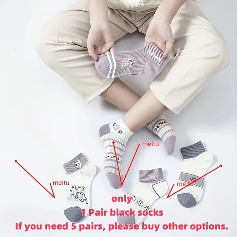 TEMU 5-pair/random 1-pair Women's Comfortable And Versatile Small Floral Print Mid-calf Socks
