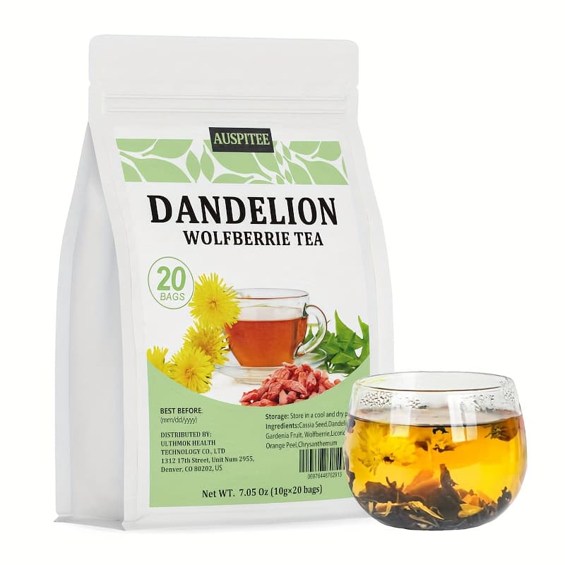 TEMU Premium Dandelion And Goji Berry Tea | 7.05 Oz (10 G X 20 Bags) | Natural Formula, No Additives, Caffeine-free, Afternoon Tea, Herbal Tea, Gift