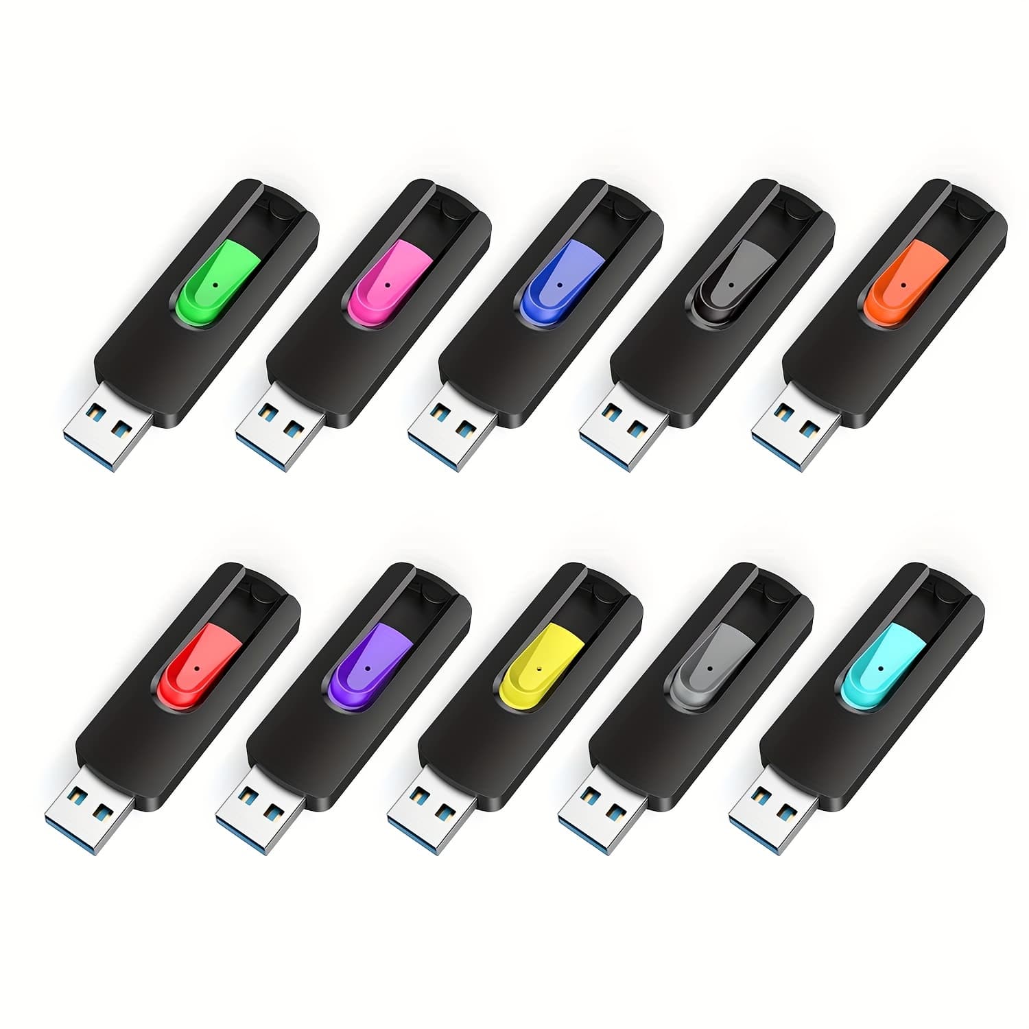 TEMU Kexin 10pcs 64gb 32gb 10pcs 16gb Usb Flash Drives Slide Retractable Bulk Usb 2.0 Jump Drive Zip Drive Usb Sticks Data Storage Backup For Pc (10 Mixed Color)