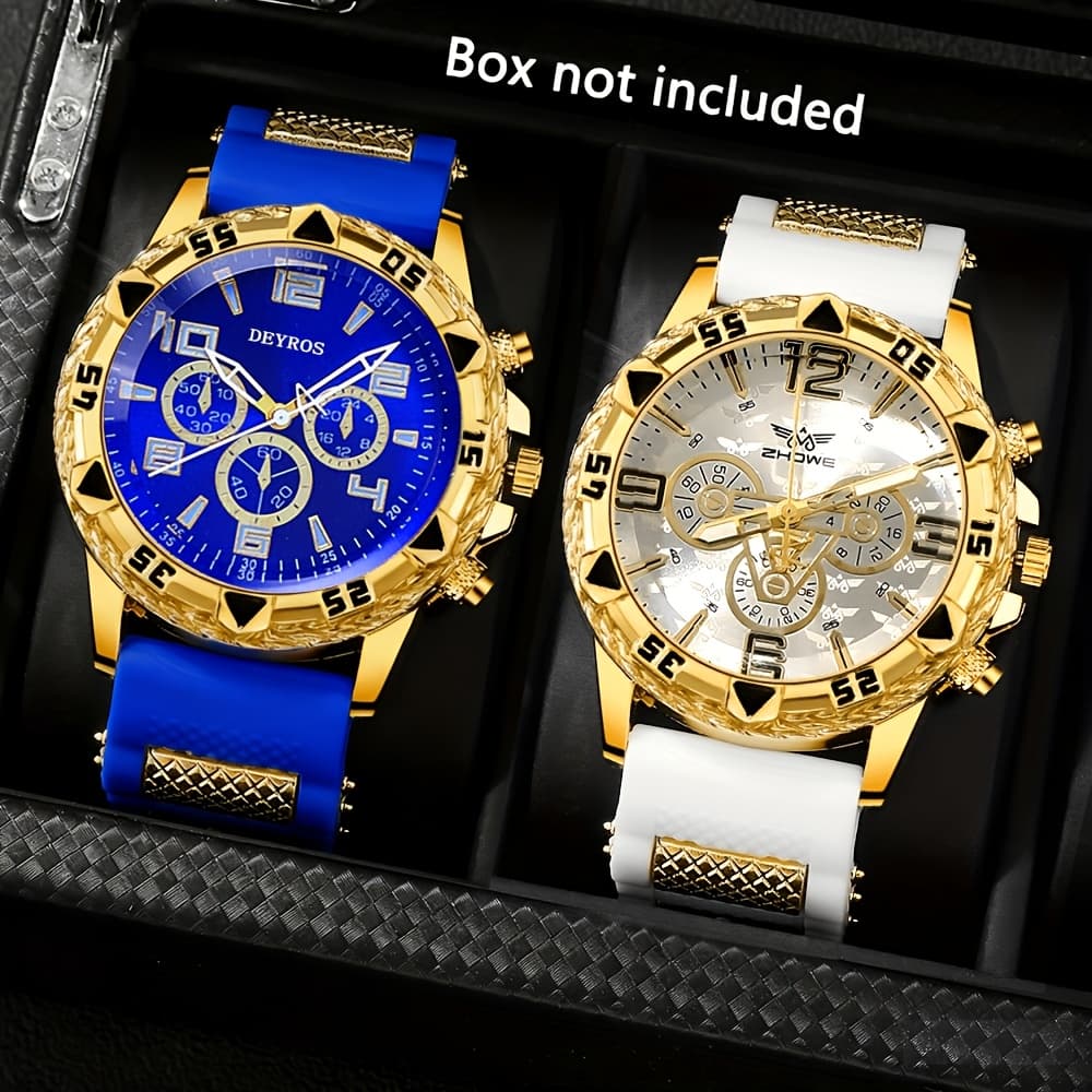 TEMU 2pcs Luxury Men Watch - Large Dial Silicone Strap | Sports Watch | Casual Watch | Business Watch | Quartz Movement