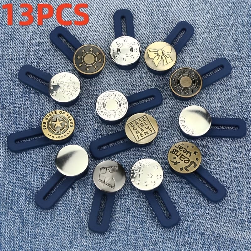 TEMU 13pcs Adjustable Jeans Button Extender - Unisex No-sew Belt Expander, Denim Tailoring Tool