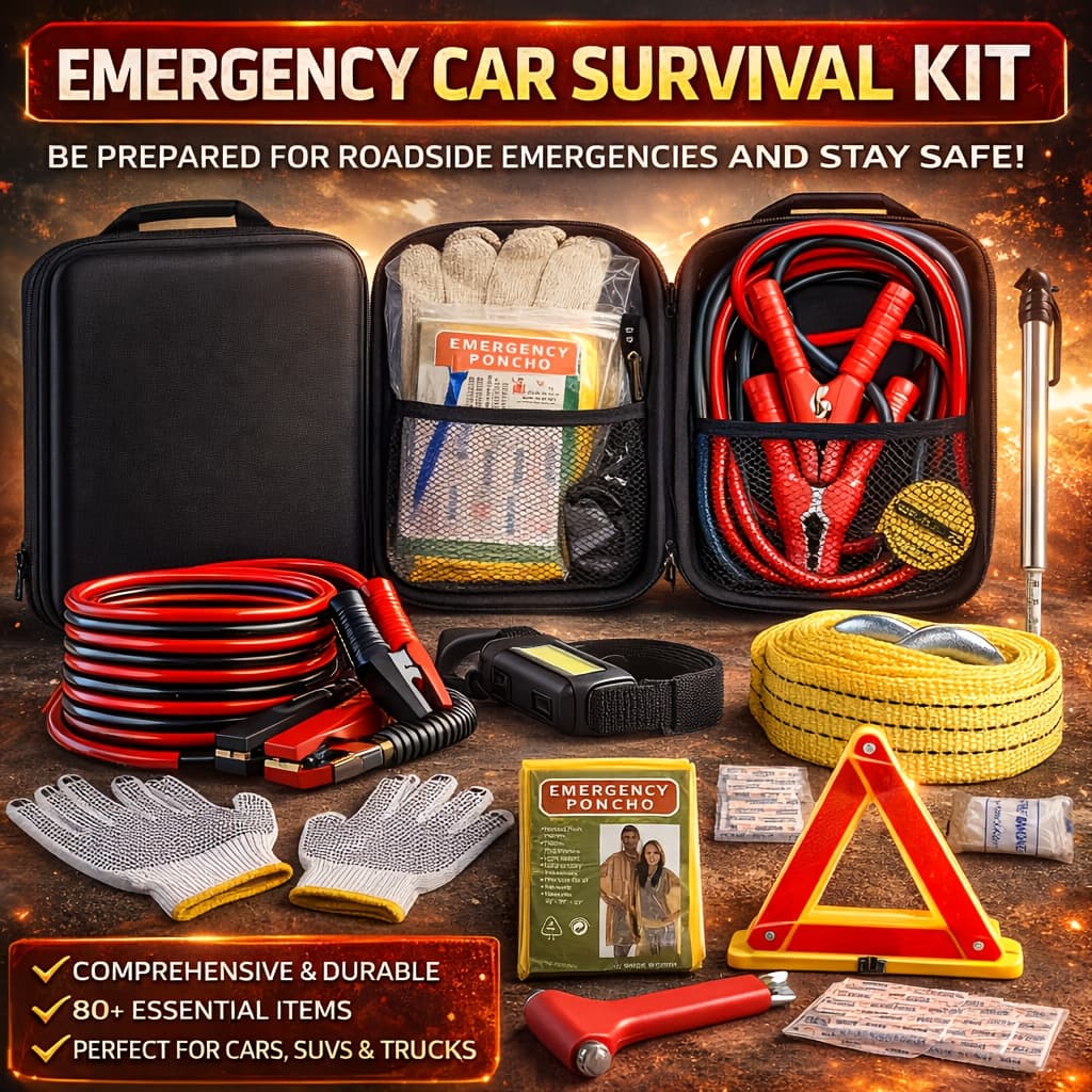TEMU Car Emergency Kit With Battery Jumper Cables, Car Accessories Men Or Women, Emergency Car Kit, Roadside Automotive Safety Kit Car, Vehicle, Truck Or Suv, Gifts Men Or Him, Black