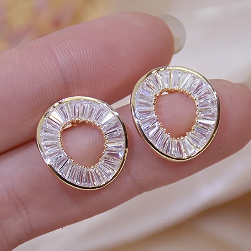TEMU Elegant Delicate Geometric Hollow Circle Dangle Earrings, Party Bridal Exquisite Jewelry, Vintage Elegant Birthday Ladies Gift Drop Earrings