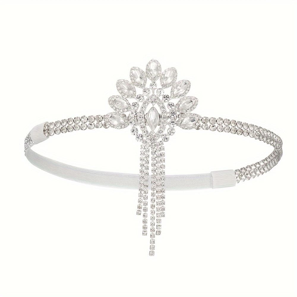 TEMU Special 1920s Fringe Headband, European And Cocktail Dress Accessory, Women's Alloy Full Rhinestones Hair Accessory, Headband For Festive Outfits