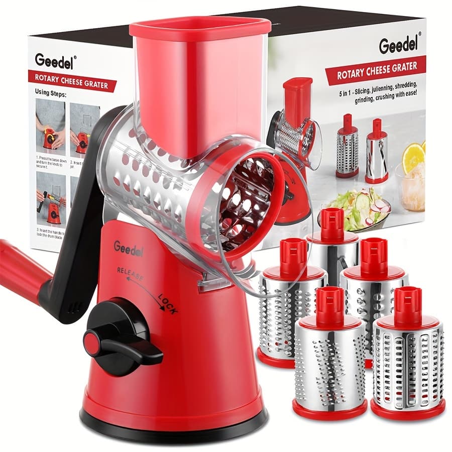 TEMU Geedel Rotary Cheese Grater, Manual Cheese With Strong Suction Base & Handle, Upgraded Vegetable Slicer And Chopper, Kitchen Tool For Ice Shaver, Nuts Grinder, Vegetables, Fruit