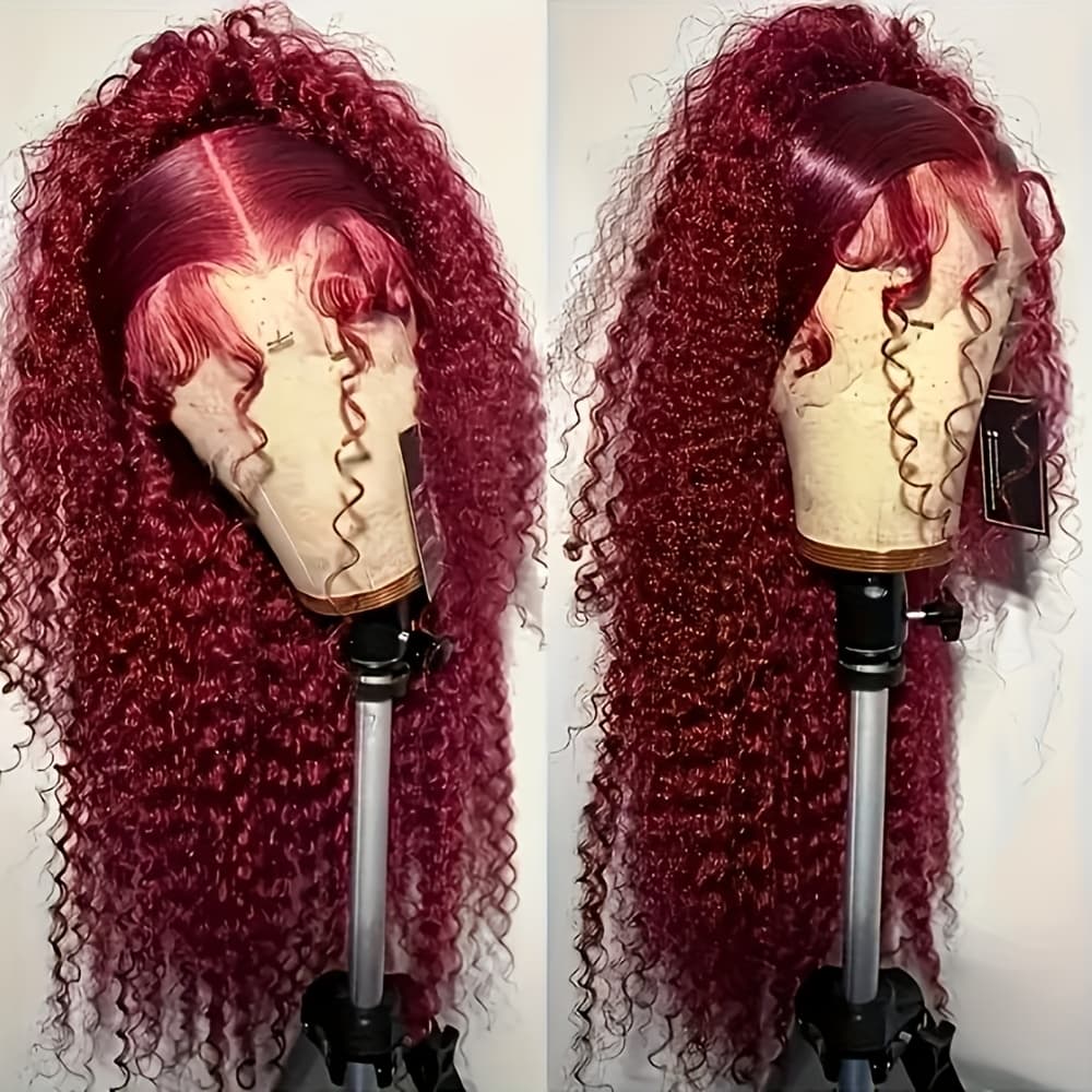 TEMU 13x5x1 Wine Red Color Synthetic Lace Front Wigs 30 Inch Long Wig Glueless Pre Hairline Heat Resistant Fiber Replacement Wig Burgundy Hair Middle Part For Fashion Women Daily Parrty Use