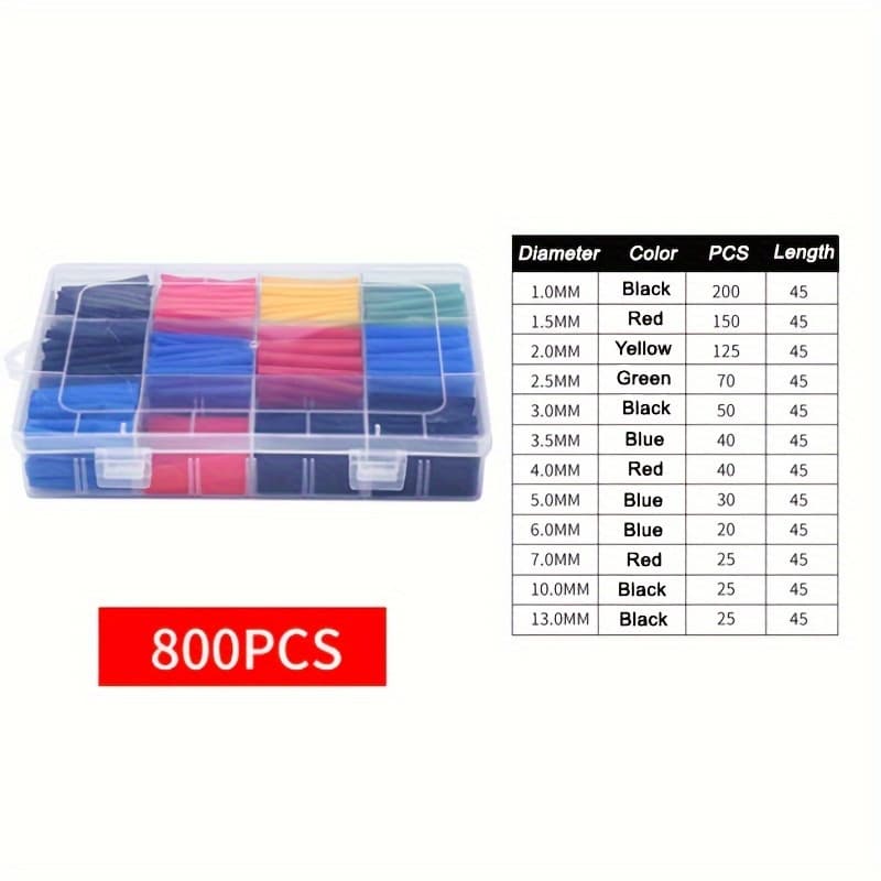 TEMU 800pcs Vibrant Insulated Heat Shrink Tubing Kit - Insulated Heat Shrink Tubings For Marine, Automotive, Motorcycle, And Boat Electrical Wiring - Durable, -resistant, And