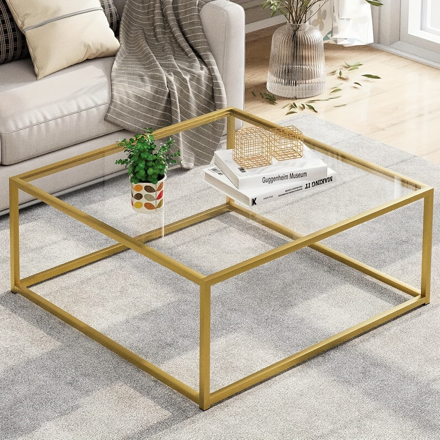 TEMU Glass Coffee Table, Suitable For Living Rooms Table, Ideal For Small Spaces Minimalist Tea And Cocktail Modern Center Table Living Room Table, Easy Assembly 26 X 26 Inches Clear Glass