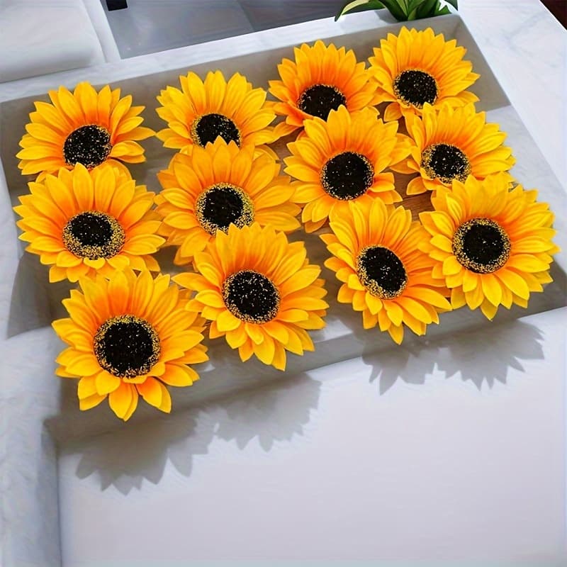 TEMU A Set Of 12 Artificial Sunflower Heads, Each Measuring 4.3 Inches In Diameter, Perfect For Decorating Christmas Trees, Wreaths, Birthdays,