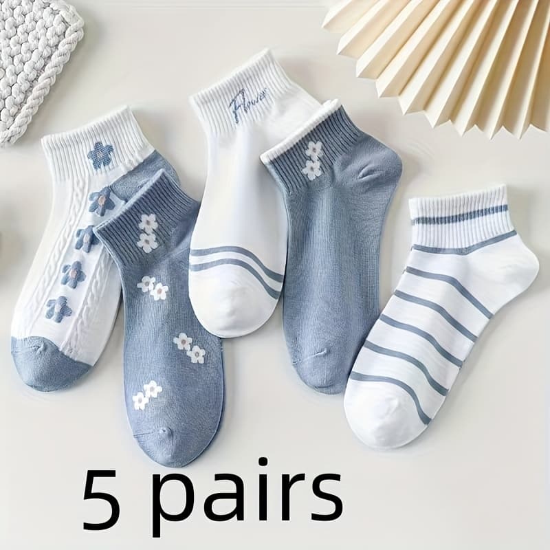 TEMU 5-pair/10-pair Women's Cute Versatile Breathable Casual Short Socks For All