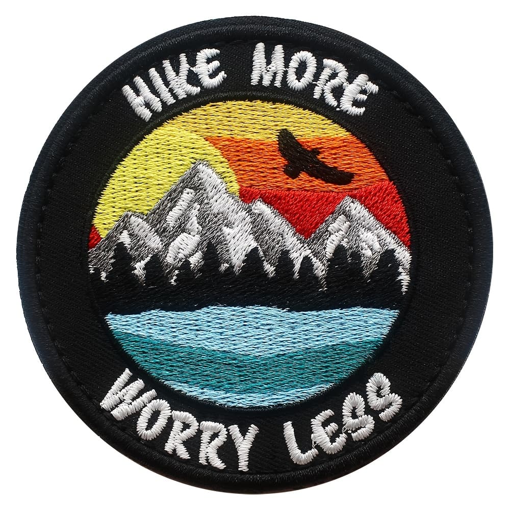 TEMU Hike More Patch, Natural Wild Embroidery Fabric Inspirational Applique, Mountain Embroidered Hook Loop Patches For Clothing Backpack Hat