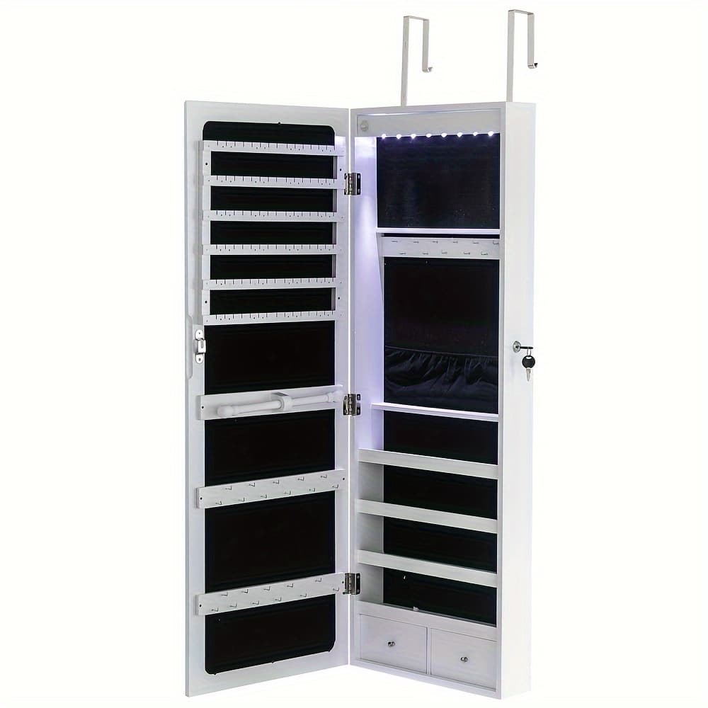 TEMU Wooden Wall-mounted Jewelry Cabinet With A Mirror, Featuring A 4-layer Shelf And 2 Drawers,