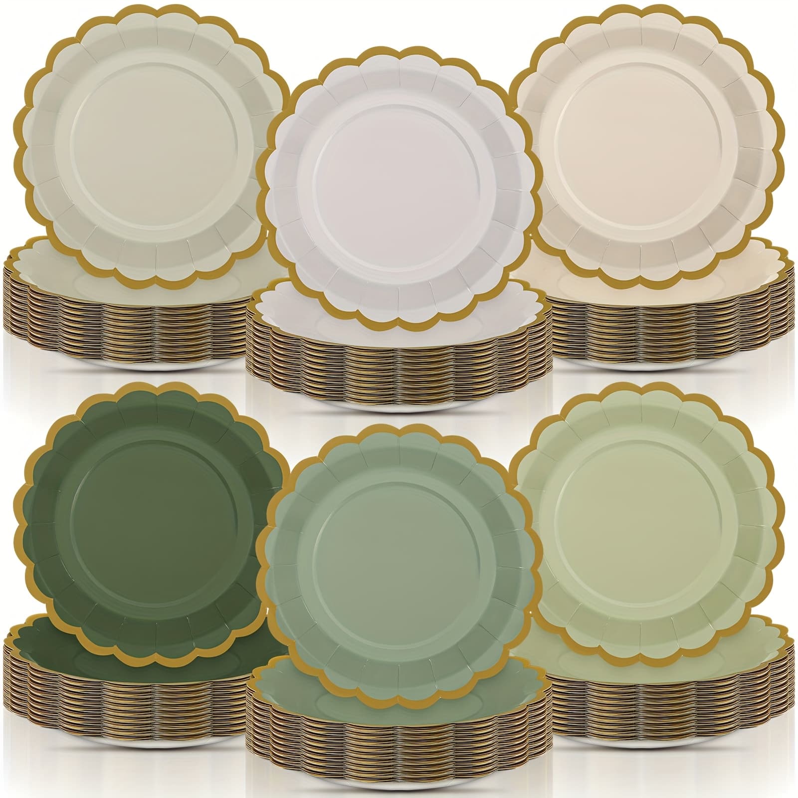 TEMU 96pcs Sage Green Paper Plates 9 Inch Gradient Scalloped Paper Disposable Dinner Dessert Plates For Birthday Wedding Bridal Party Supplies, 6 Colors