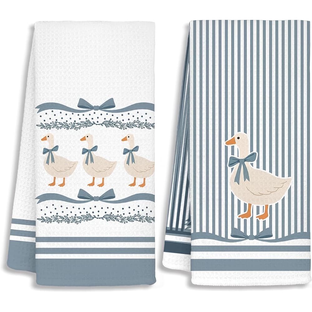 TEMU 2-pack Tie Goose Pattern Hand Towels, Goose Themed Gifts, Preppy Bow Tie Blue And White Striped Farm Animal Decorative Hand Towels For Bathroom Decor, 16x24 Inches (set Of 2)