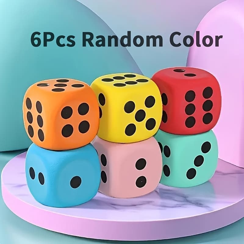 TEMU Jumbo 6pcs Random Foam Dice Set - Vibrant, Fun And Durable Party Additions For Birthdays, Christmas, Halloween And - Assorted Colors