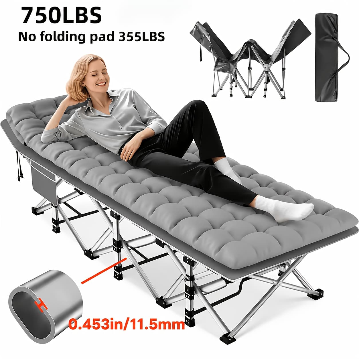 TEMU 75-inch Thick Oversized Folding Bed, Including Mattress, Used As Camping Bed, Portable Bed, Guest Bed, With A Weight Capacity Of 750 , Suitable For Adult Use, Suitable For Gardens, , Outdoor