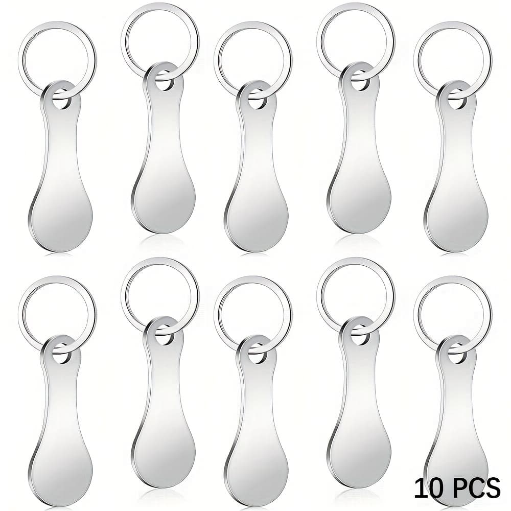 TEMU 10pcs Stainless Steel Shopping Cart Keychains - Detachable Supermarket Trolley Keys, Unisex Minimalist Keychain, Durable Metal Coin Refill, Pack Of 10, Smooth Finish