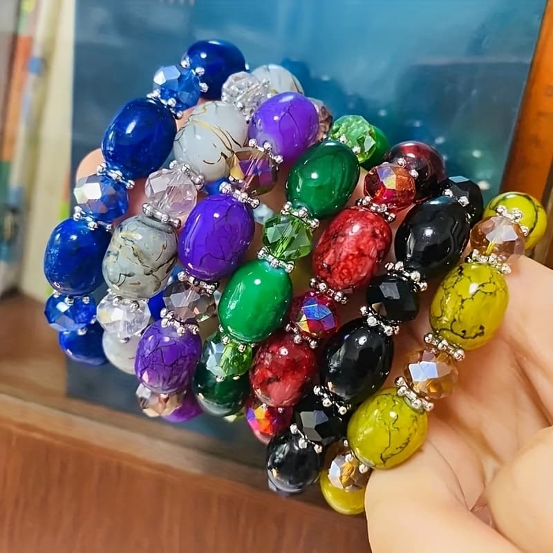 TEMU 7pcs Bohemian Colorful Glass Beads Bracelets Set For Women - Fashionable Style Hand Jewelry Additions, Gift For Best Friend, Parties And Vacations Beach Occasion Wear (no Gift Box)