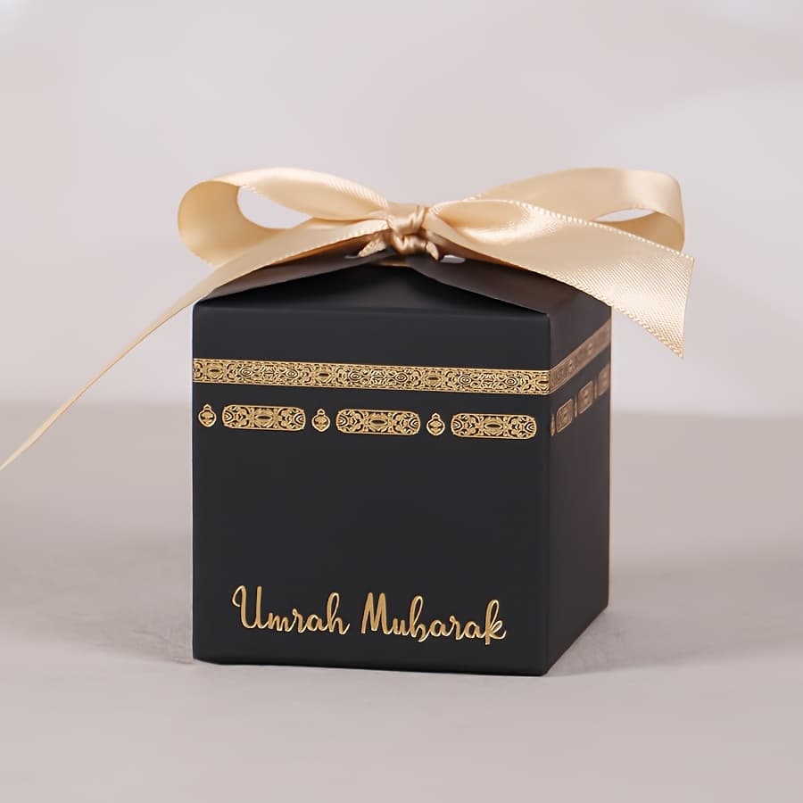 TEMU Gift For Her/him 10pcs Mini Paper Square Mubarak Gift Box Packaging Bag Black With Ribbon Party Decoration Supplies 6.5x6.5x6.5cm Sinterklaas