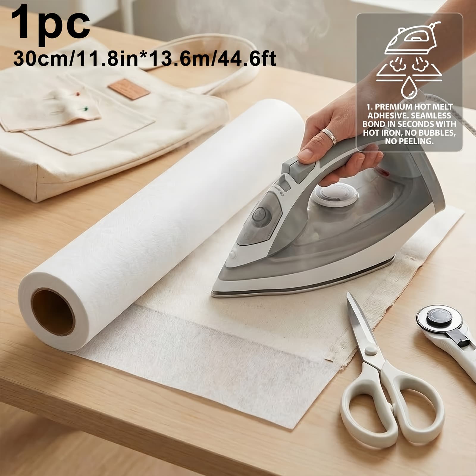 TEMU 35g Per White Nonwoven Fabric Fusible Interfacing For Sewing Roll (30cm X 13.6m ) - Double-sided Iron-on For Sewing, Batting For Quilting Sewing Supplies Crafts, Clothing, Bags, Home Decor