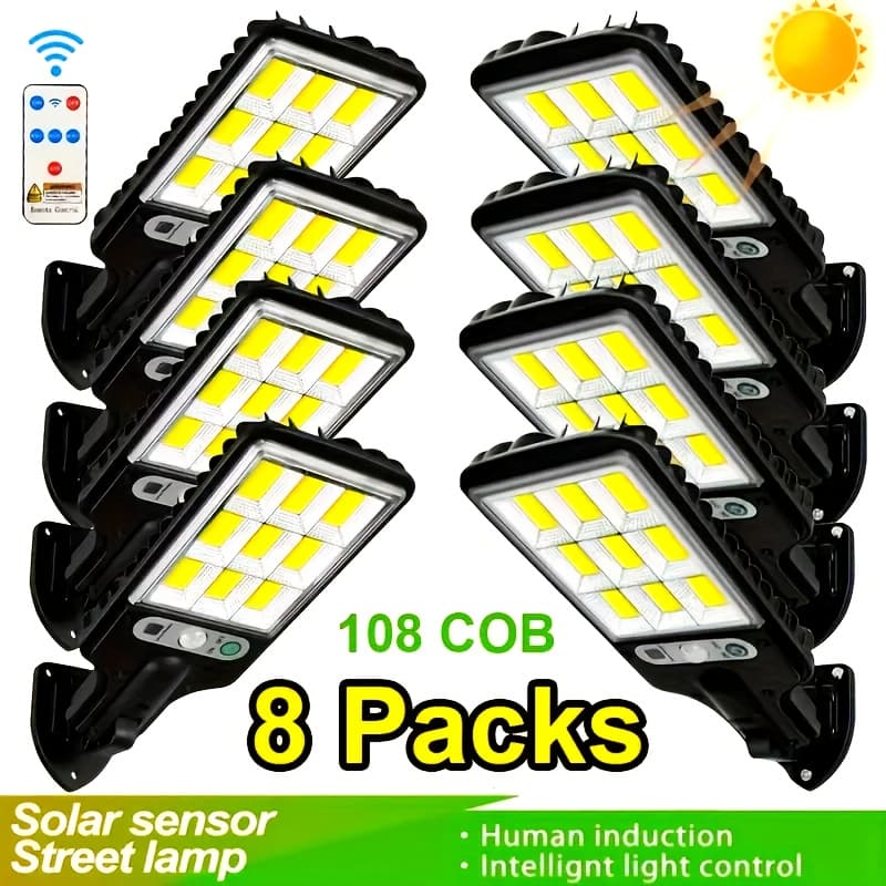 TEMU 8 Pack Solar Christmas Lights Outdoor - 108 Cob Security Wall Light With Motion Sensor & Remote, 3 , For Garage, Garden, Porch & Holiday Decor