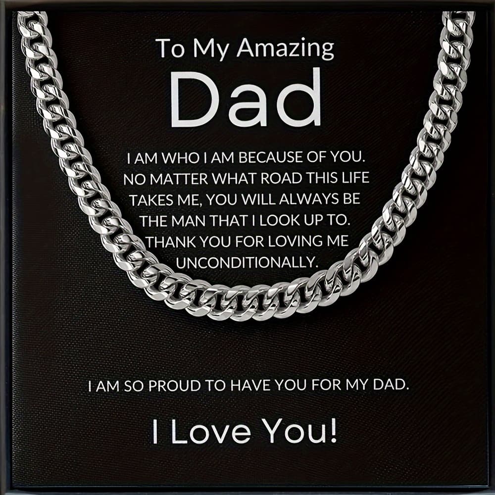 TEMU To Dad Creative Trendy Hip Hop Chain Necklace Durable Stainless Steel Necklace Decoration Accessories Holiday Gift With Card Gift Box