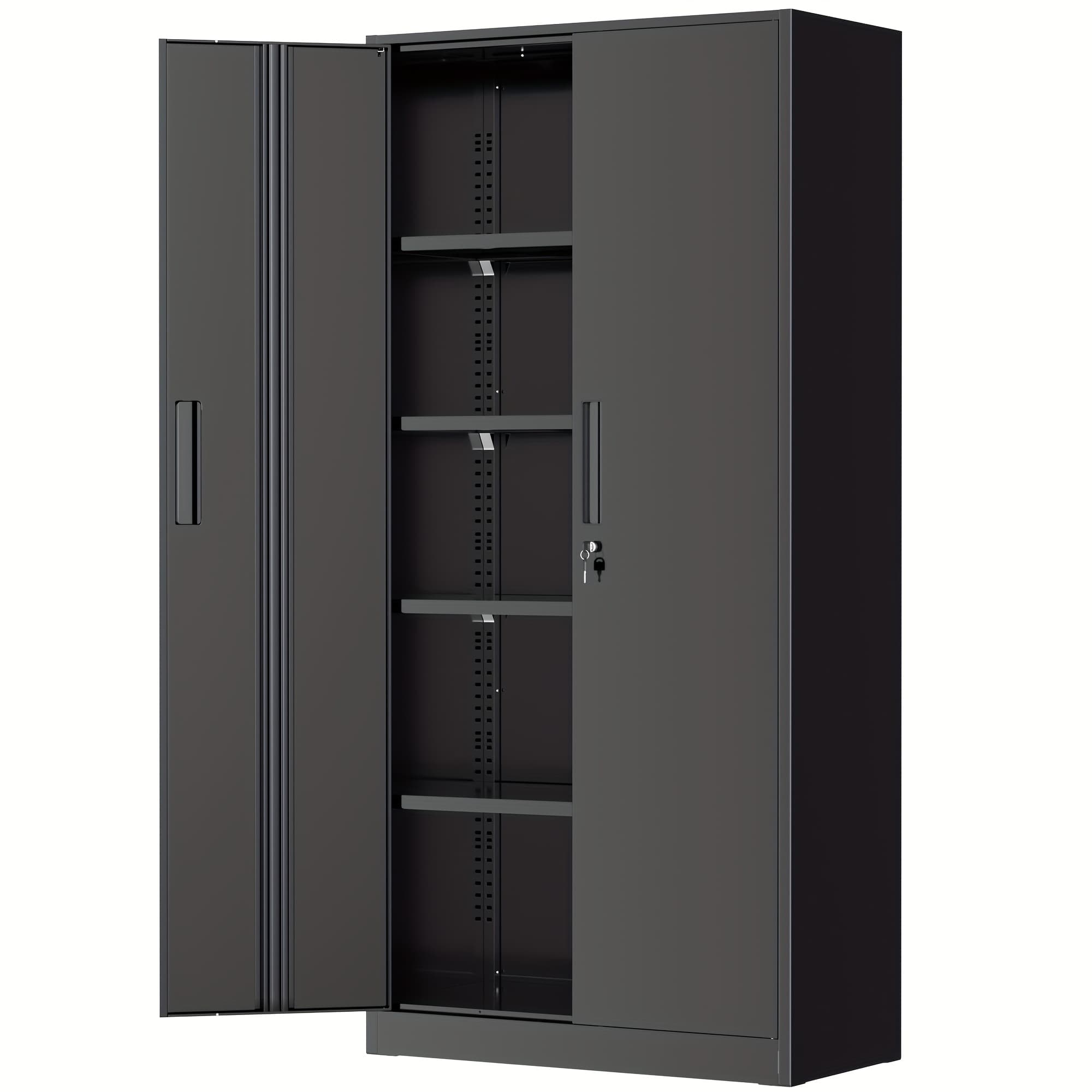 TEMU Metal Garage Storage Cabinet, 71" Steel Floor Mount With 2 Doors, Adjustable Shelves, Locking, For Home, Office, Shop, School, Retail Display -