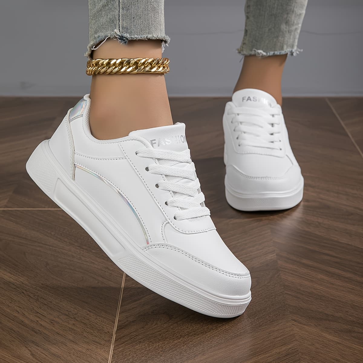 TEMU New Women's Versatile Sports And Leisure Shoes, Fashionable And Comfortable White Shoes, Thick Soled Anti Slip Sports Shoes, Women's Lightweight And Breathable White Board Running Shoes.