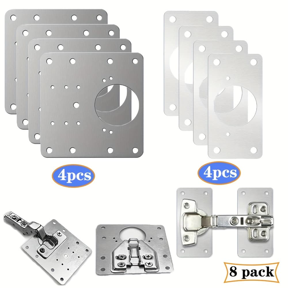 TEMU Cabinet Hinge Repair Plate Cold-rolled Steel Hinge Repair Plate Easy Mounting Hinge Plate Kit For Wooden Kitchen Cabinet Doors, Broken Doors And Removable Repair Furniture, Shelves 8pcs Set