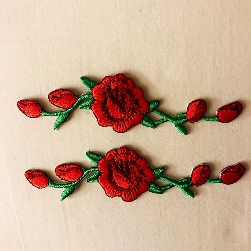 TEMU 2pcs Red Rose Flower Embroidery Applique Patch Embroidered Iron Patches For Jeans Jacket Hat Bags