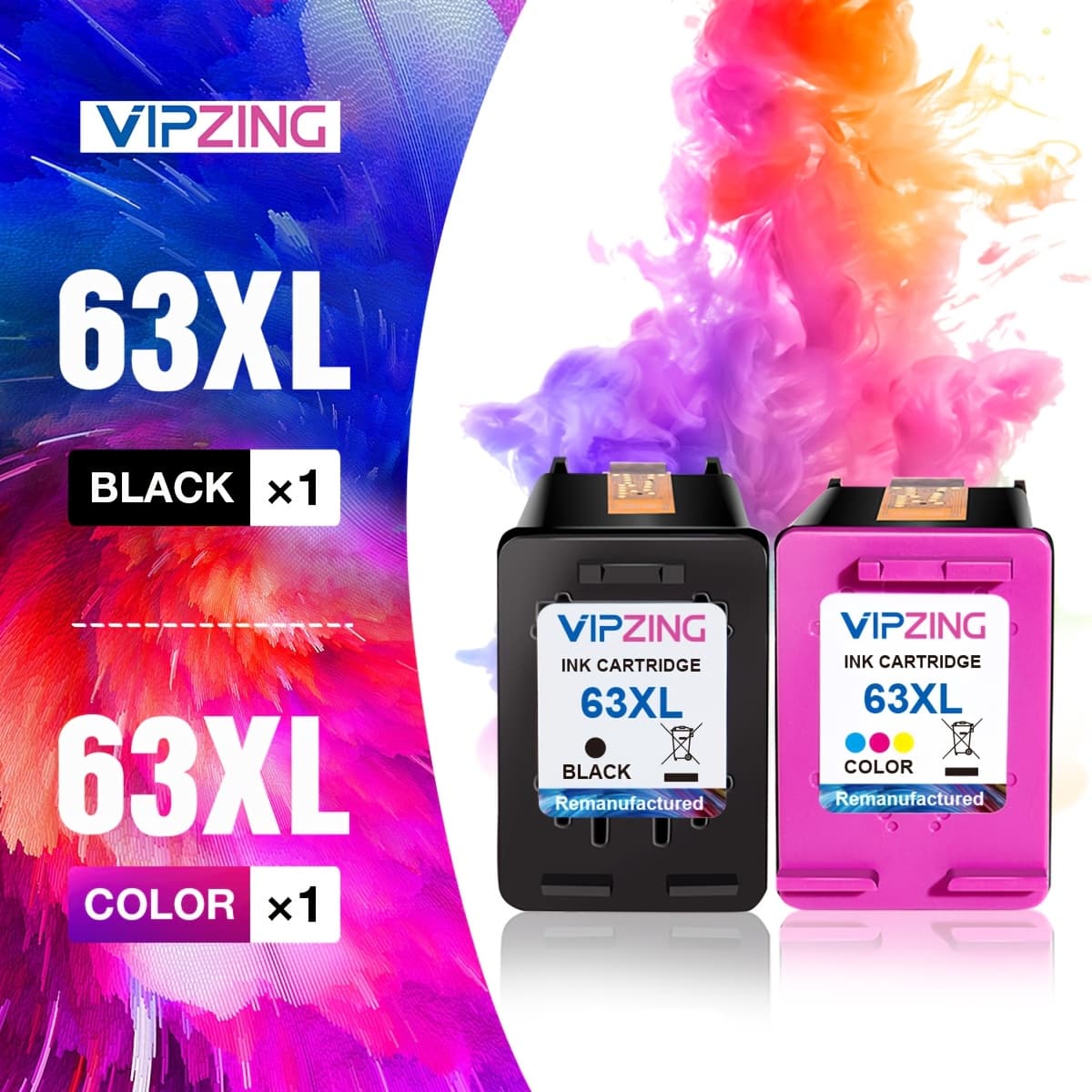 TEMU Vipzing Reconditioned 63xl Ink Cartridge Set Replacement For Ink 63 For Hp63xl For 3830 5255 5258 4520 4512 4513 4516 1112 1110 3630 3632 2130 Printer (black, )