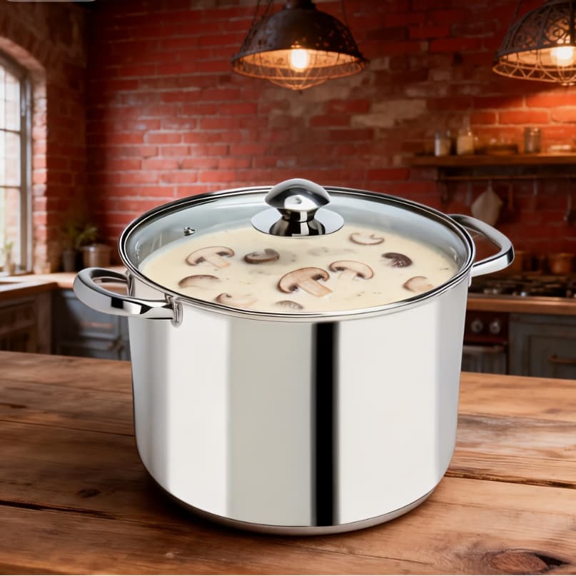 TEMU 6.5quart Stainless Steel Soup Pot | Large With Lid, Double Ear, Steel, Induction Gas Stove Compatible, Heavy-duty, Large-capacity, Food-grade, , And Has A Thickened Design