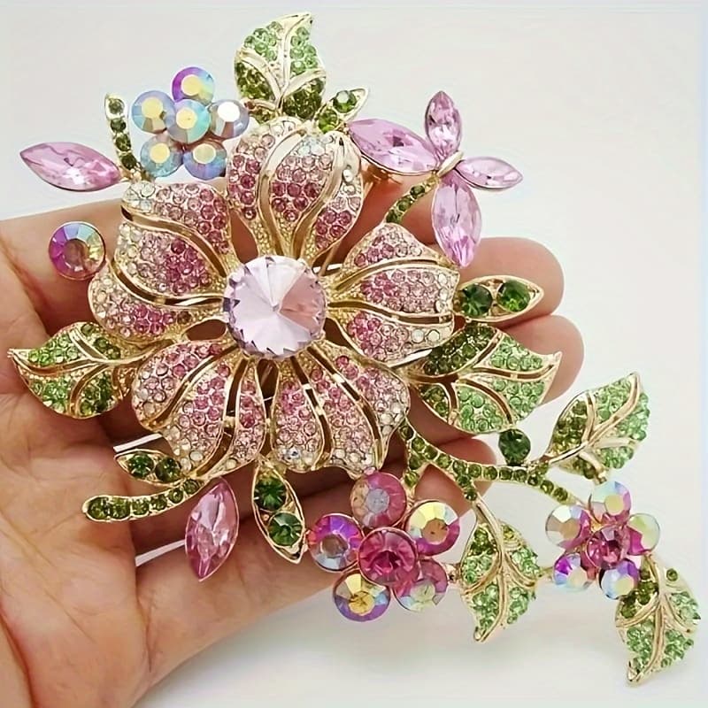 TEMU 1pc/set Of Exquisite Shiny Colorful Rose Flower Brooch For Evening Dress Pin For Ladies Wedding Fashion Accessories
