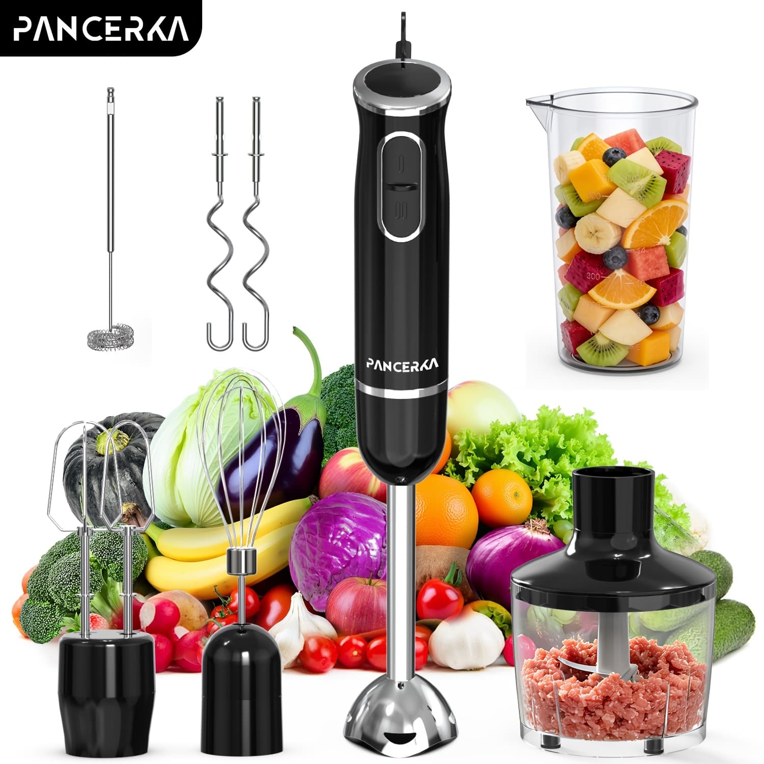 TEMU Pancerka 8in 1 Electric Blender, Hand Blender With Turbo Mode, Detachable Base, 304 Stainless Steel Handheld Blender With Whisk, Milk Frother Attachments, For Smoothies