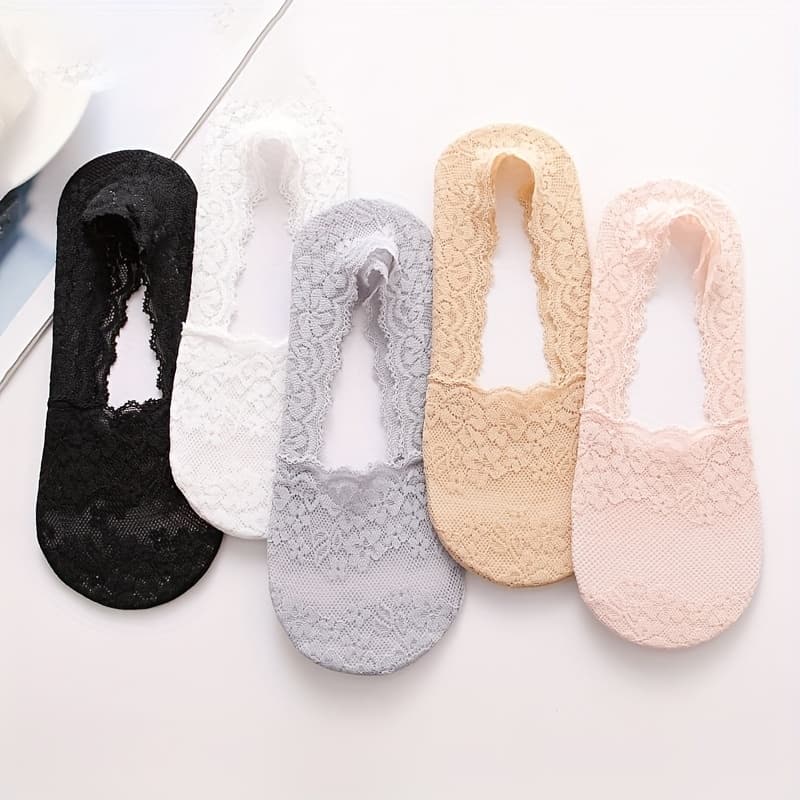 TEMU 5 Pairs Of Boat Socks, Lace Women's Socks, Spring And Summer Hollow Out Soft, Comfortable, Breathable, Lightweight, Sweat Absorbing, Shallow Mouth, Low Cut Lining Socks