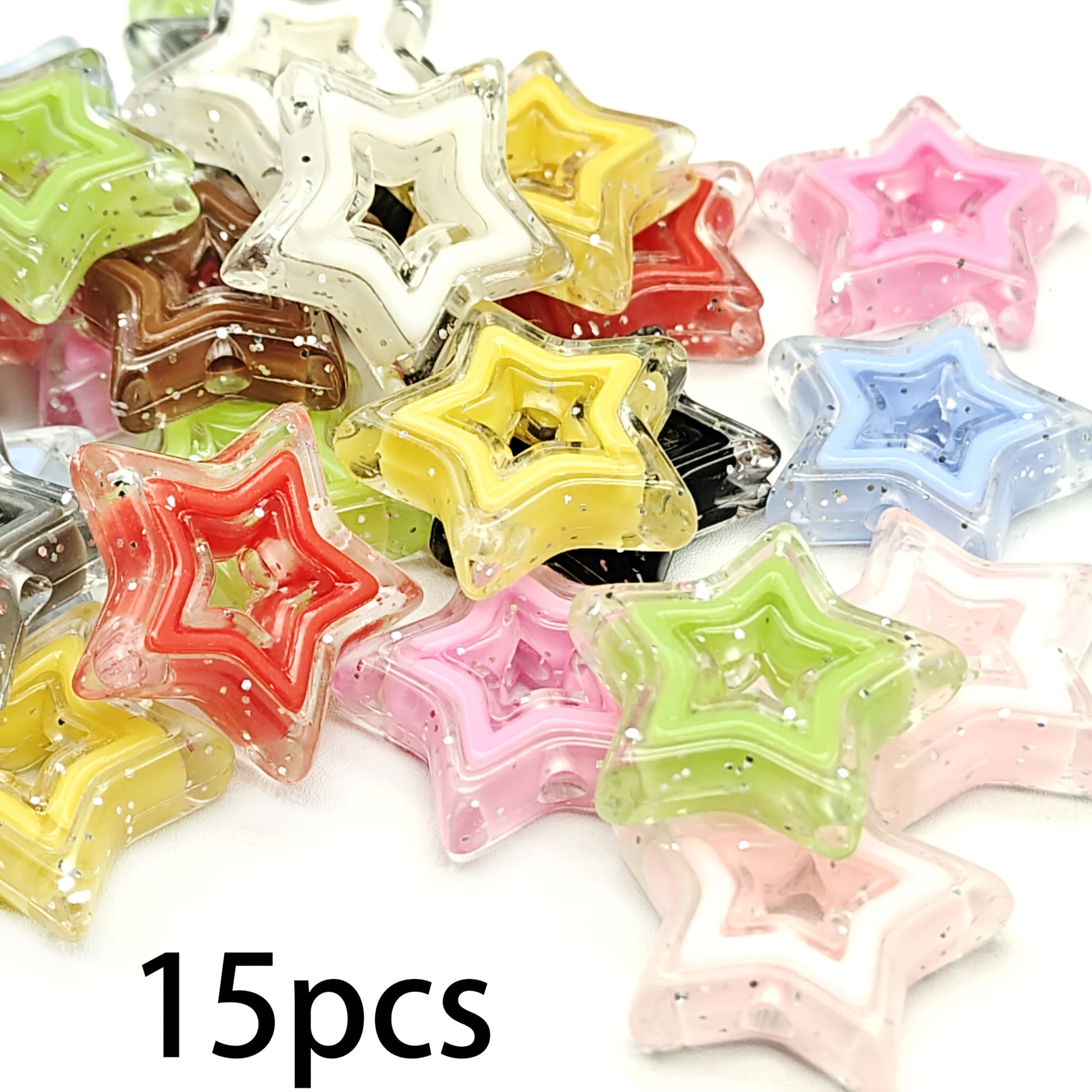 TEMU 22mm/15pcs Acrylic Sparkling Stars, Hollow Beads, Random Colors, Craft Materials, Room Decoration, Art, Suitable For Necklace, Bracelet, Earring, Phone Bag Pendant And Other Handmade Additions