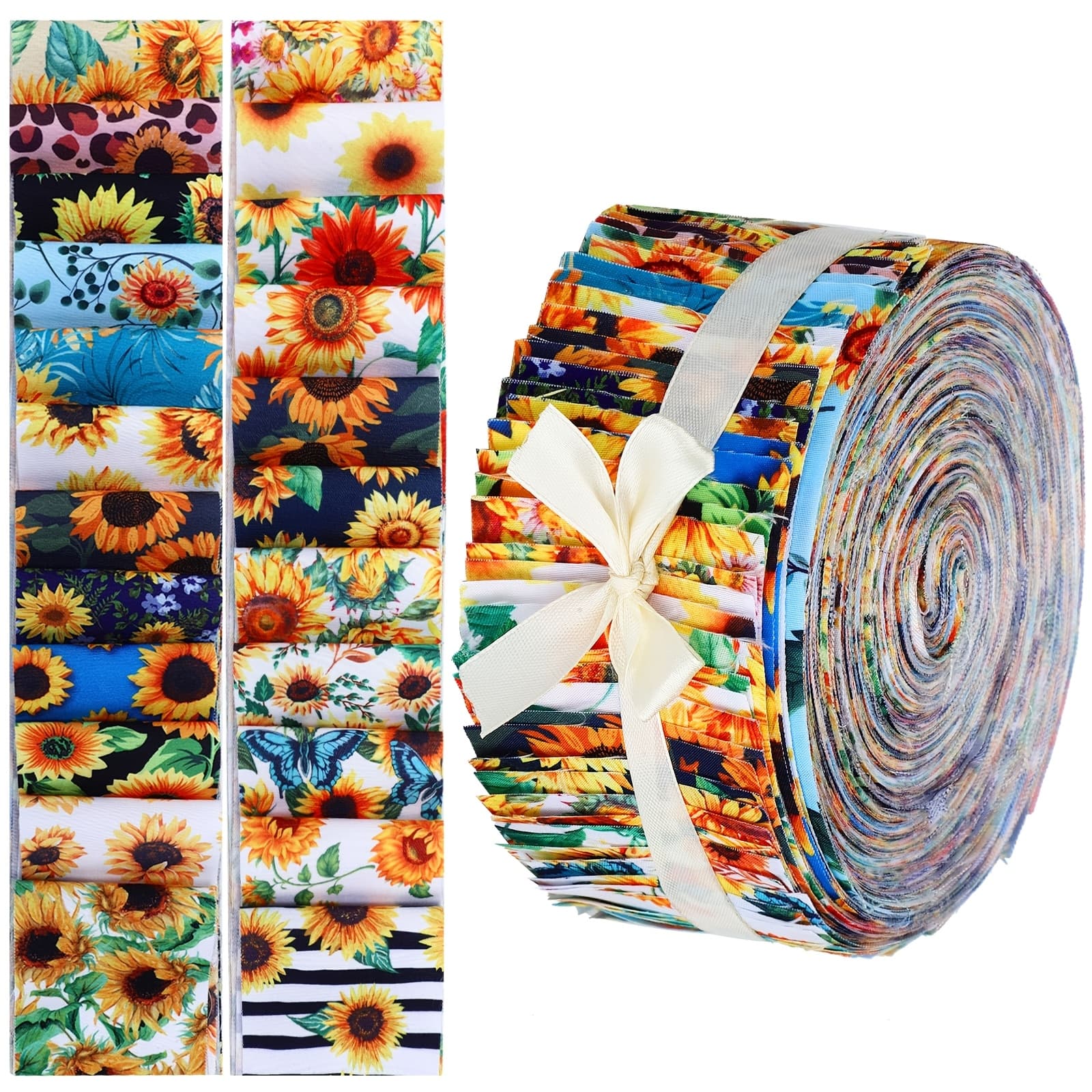 TEMU 40pcs Of Colorful Sunflower Jelly Rolls Featuring Floral Designs, Perfect For Sewing Crafts, Scrapbooking, Decorative Projects, And Quilting Supplies