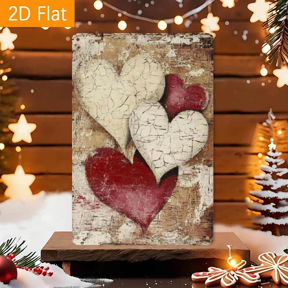 TEMU Event Highlight 8x12 Inch Decorative Sign - Rustic Distressed Look With Red And White Hearts, Perfect For Home, Cafe, Restaurant, Wedding Venue Courtyard Decoration, Great For Room Decoration