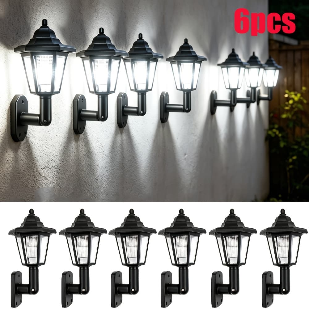 TEMU 6pcs Solar Powered Wall Lights, Auto Led Outdoor Wall Lamps, Weatherproof Solar Lantern Style Lights For Home, Yard, Porch