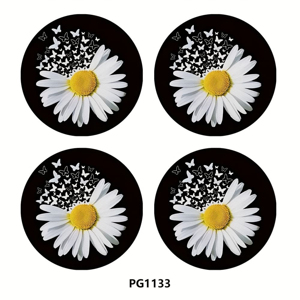 TEMU 4pcs Sunflower Cup Mat 2.75in Car Interior Cup Decoration Water Cup Mat, Car Cup Mat, Beverage Mat Beautiful Chrysanthemum Cup Mat, Gift For
