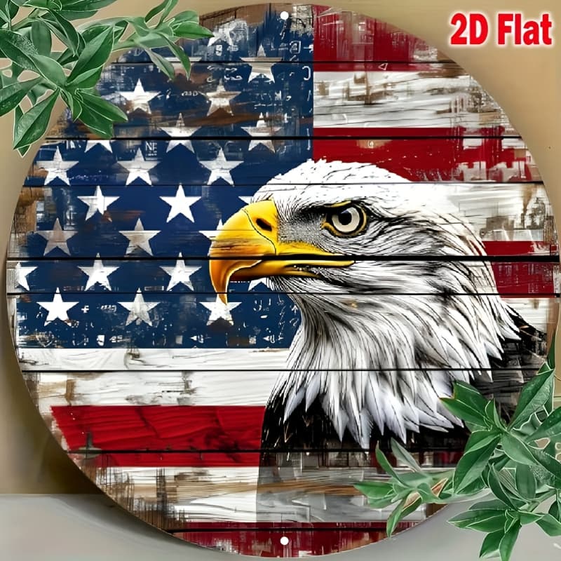 TEMU 2d Flat Print American Bald Eagle Themed Wreath Sign Round Aluminum Metal Decor Patriotic Sign For Home Restaurant Wall Decoration Ideal Gift For 8x8 Inch D Decorative Sign Plaque