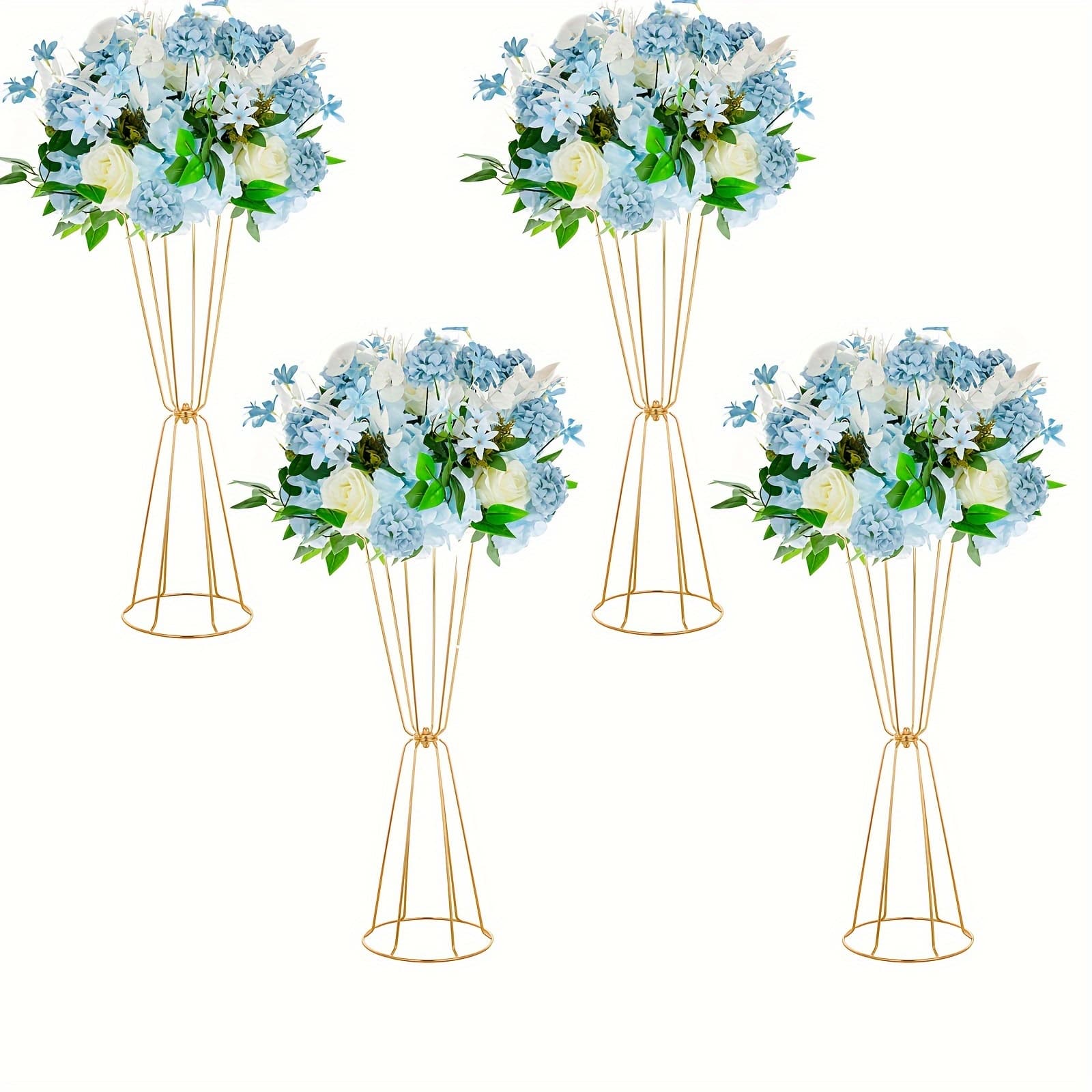TEMU Set Of 4 Golden Flared Flower Vases, Geometric Centerpieces For Weddings, Metal Stands For Artificial Flowers, Ideal For Celebrations, Anniversaries, Birthdays, And Home Decoration