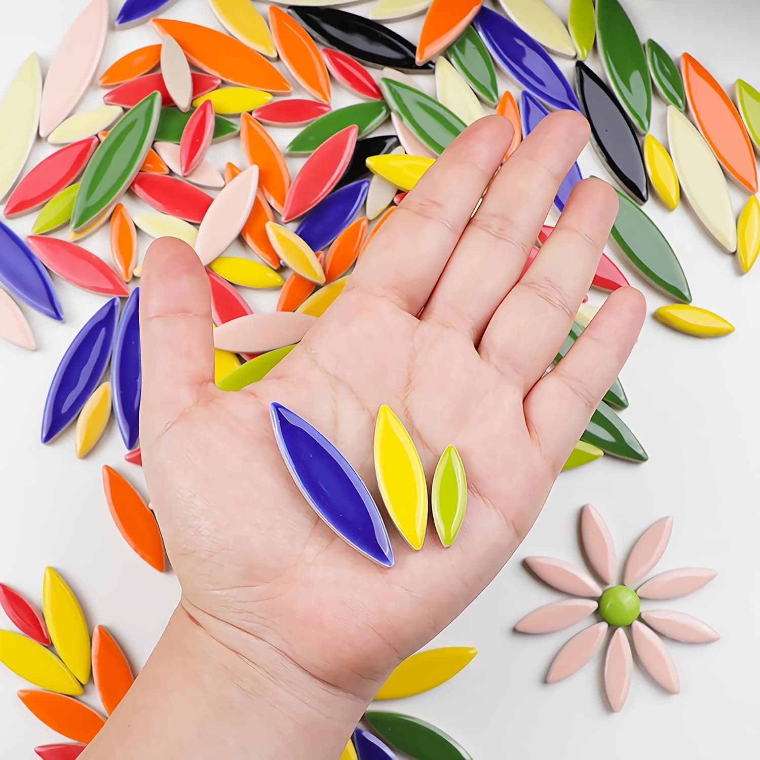 TEMU 200g Ceramic Mosaic Diy Craft Kit - Multicolor Pre-shaped & Petal Pieces With Vein Patterns, Assembly For, & Art, Mural & /wall Making - Beginner-friendly (200g)