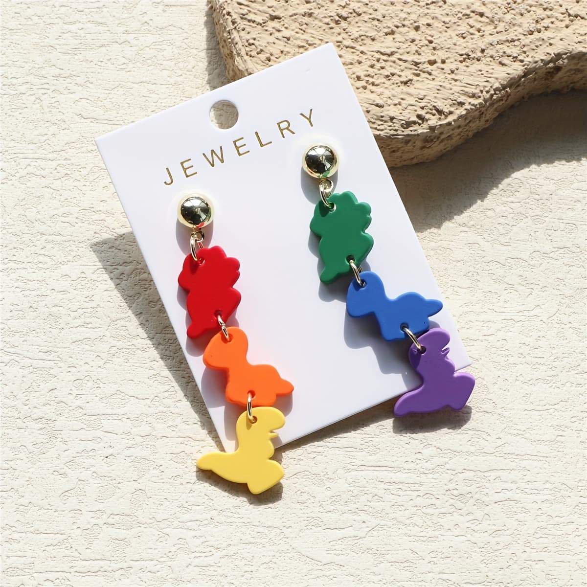 TEMU 1 Pair Of Women's Colorful 6-color Dinosaur Clay Texture Acrylic Earrings - Cute, With Stainless Steel Posts For Casual Attire & Gifting, Quirky Earrings
