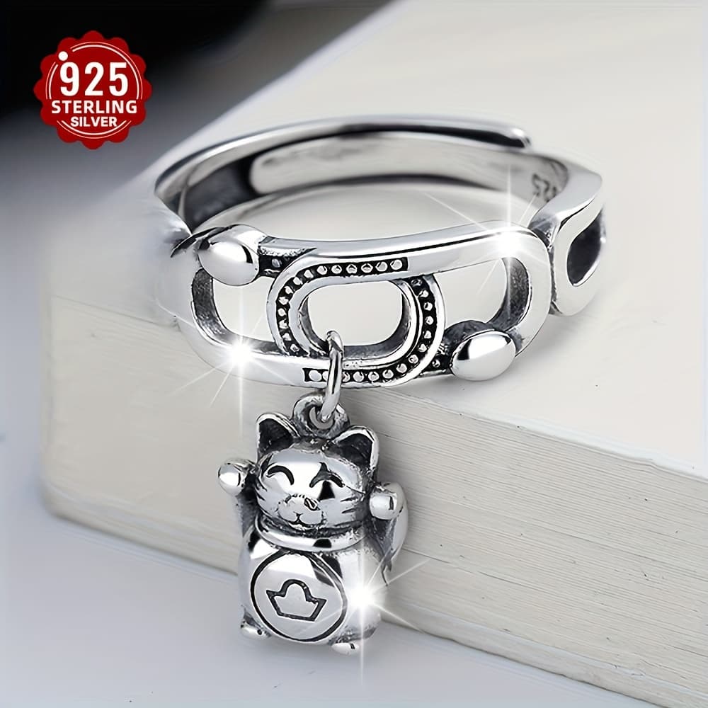 TEMU 1pc S925 Sterling Silver Good Luck And Fortune Ring Light Luxury Small Design Exquisite Finger Ring Essential