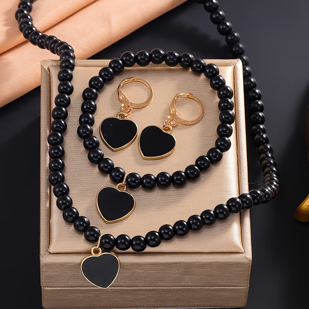 TEMU 4pcs Women Fashionable Heart Pendant Necklace Bracelet Earrings Jewelry Set Birthday Valentine's Day Christmas Exquisite Gifts