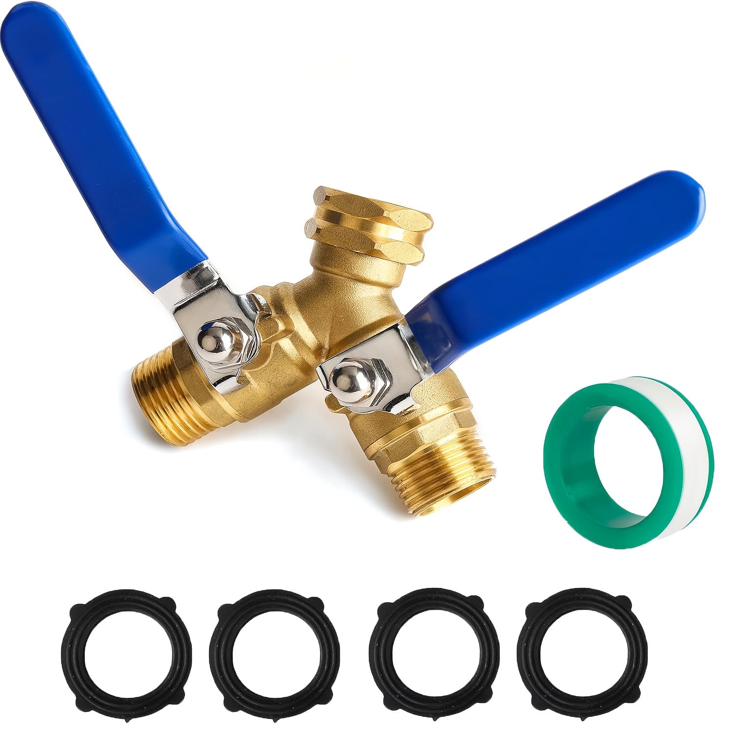 TEMU Heavy-duty 2-way Garden Hose Splitter With Brass & Long Handle - Outdoor Hose Bib/shut-off Valve, Spigot Adapter For Lawn, Driveway, Washing Machine - Durable Hose Connector Fittings ()